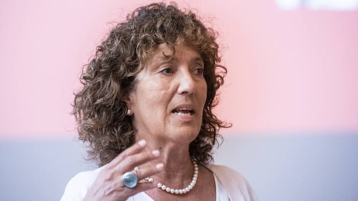 Barbara Egger, Co-Praesidentin Grimseltunnel-Komitee, spricht an der Medienkonferenz des Grimseltunnel-Komitees zum Stand des Projekts, am Donnerstag, 20. September 2018, in Bern. Der Grimseltunnel ist als kombinierte Anlage fuer Schmalspurbahn und Hochspannungsleitung geplant. Er fuehrt vom Berner Oberland ins Walliser Goms. (KEYSTONE/Patrick Huerlimann)