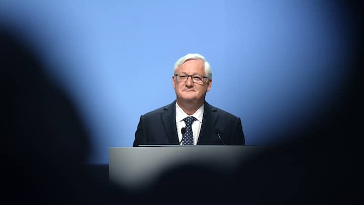 Peter R. Voser, Chairman and interim CEO of ABB Ltd., speaks during the company's annual shareholder meeting in Zurich, Switzerland, 02 May 2019. (KEYSTONE/Walter Bieri)