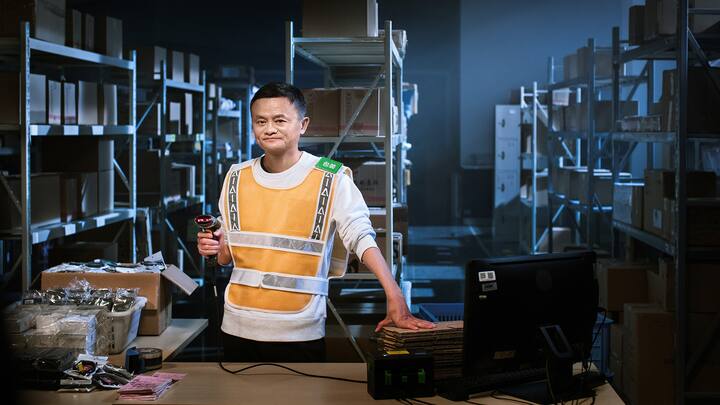 Jack Ma or Ma Yun, chairman of Alibaba Group, prepares to challenge Chinese woman Hu Meiju, a star worker at a distribution center of Alibaba's logistics services Cainiao Network, as a part of the Tmall 11.11 Global Shopping Festival 2018 in Shanghai, China, 5 November 2018.