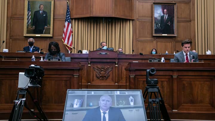 Amazon-CEO Jeff Bezos sagt am 29. Juli 2020 via Video an einer Anhörung des Justizausschusses im der Rayburn House Office Building im Capitol Hill in Washington/DC aus.