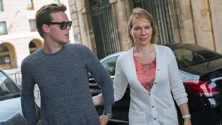 Olympique de Marseille's current owner Margarita Louis-Dreyfus (R) arrives with her son Kyril at the City hall of Marseille to attend a press conference