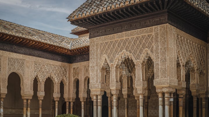 Detail of the Patio de Los Leones in the Alhambra, Granada, Spain