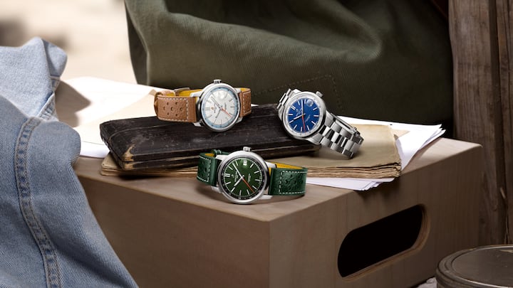 <p>Neue Kollektion: Drei von sechs Referenzen der Top Time B31 mit 38-mm-Edelstahlgehäuse und Manufakturkaliber.</p>