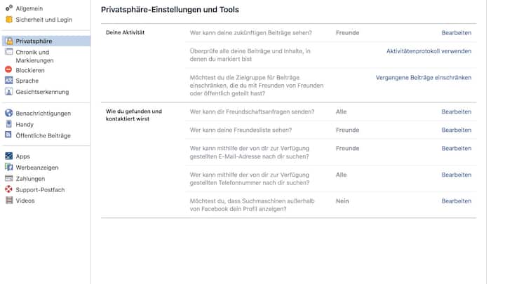 Facebook Einstellungen