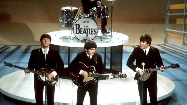 FILE -The Beatles, foreground from left, Paul McCartney, George Harrison, John Lennon and Ringo Starr, on drums, perform on the CBS "Ed Sullivan Show" in New York, Feb. 9, 1964. (AP Photo/File) Paul McCartney,George Harrison and John Lennon. Ringo Starr