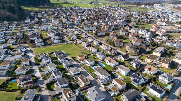 Foto: Sven Thomann, 19.2.2024, Wilen bei Wil (TG): Luftaufnahme von Einfamilienhaeusern. SymbolbildRMS