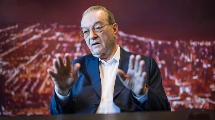 Bild: Philippe Rossier, 5.3.2025, Zuerich, Oswald GrÃ¼bel, 81, ex-CEO CS und UBS. Mit Christian Kolbe