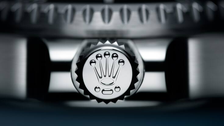Die Krone der Krone: Detailansicht einer Rolex-Uhr.