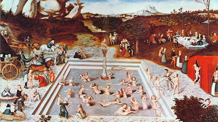 Jungbrunnen, 1546: Lucas Cranach malte sein Bild mit 74 Jahren, war also durchaus selbst von den Leiden des Alters betroffen. Das Kunstwerk verrät: Die Sehnsucht nach ewiger Jugend ist uralt.