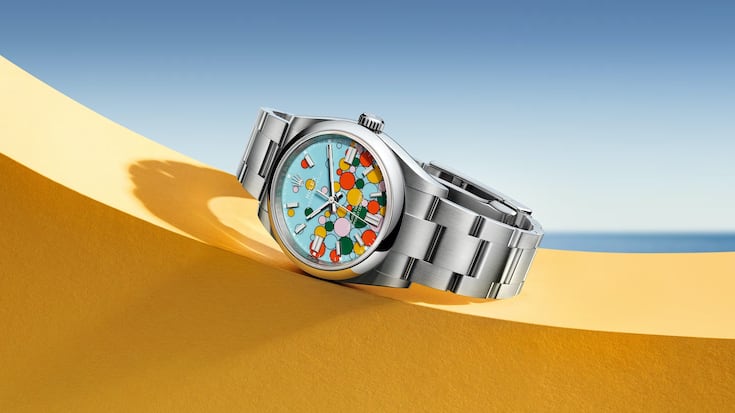 Die grösste Überraschung von Rolex an der Watches & Wonders 2023: Eine farbig gepunktete Oyster Perpetual.