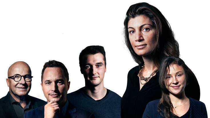 DIESE KÖPFE PRÄGEN DAS CRYPTO VALLEY Herbert Sterchi, Berater, Thomas Linder, Steueranwalt, Mihai Alisie, Ethereum-Mitgründer, Mona El Isa, Melonport-Gründerin, Isabella Brom, Blockchain-Allrounderin (v.l.).