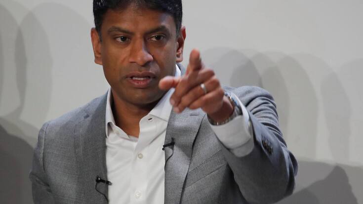 CEO Vas Narasimhan of Swiss drugmaker Novartis addresses the company's annual news conference in Basel, Switzerland