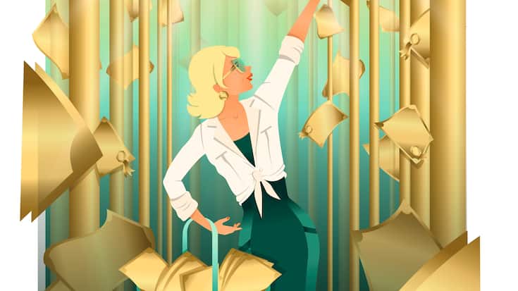 Blonde Dame packt Bonds in ihr «Portfolio-Körbchen», Invest