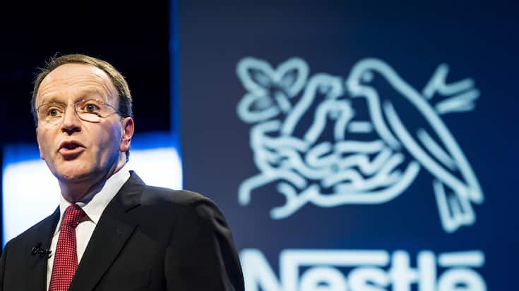 Nestle's CEO Ulf Mark Schneider speaks during the general meeting of the world's biggest food and beverage company, Nestle Group, in Lausanne, Switzerland, Thursday, April 11, 2019. (KEYSTONE/Jean-Christophe Bott)