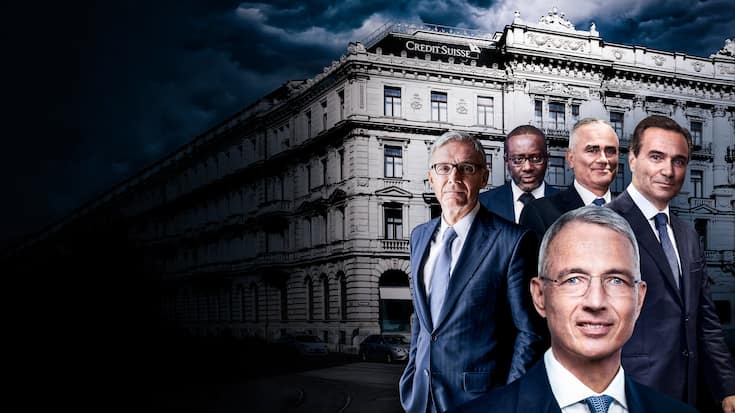 Der nächste Neuaufbruch In einer Hinsicht ist die Credit Suisse verlässlich: Skandale und neue Chefs gibts zuhauf – Urs Rohner, Tidjane Thiam, Thomas Gottstein, António Horta-Osório (hinten, von links), Axel Lehmann (vorne).