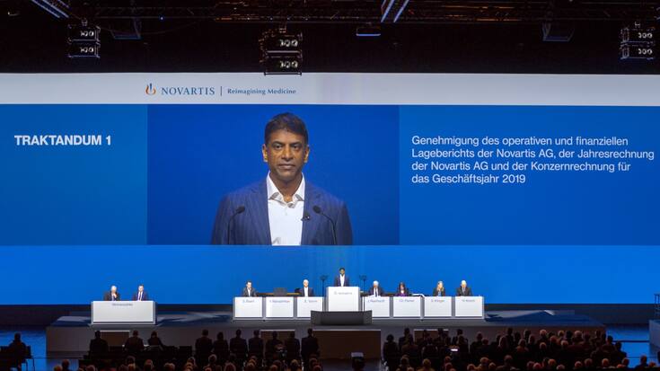 Vas Narasimhan, CEO von Pharma-Riese Novartis, spricht an einer Konferenz in Basel