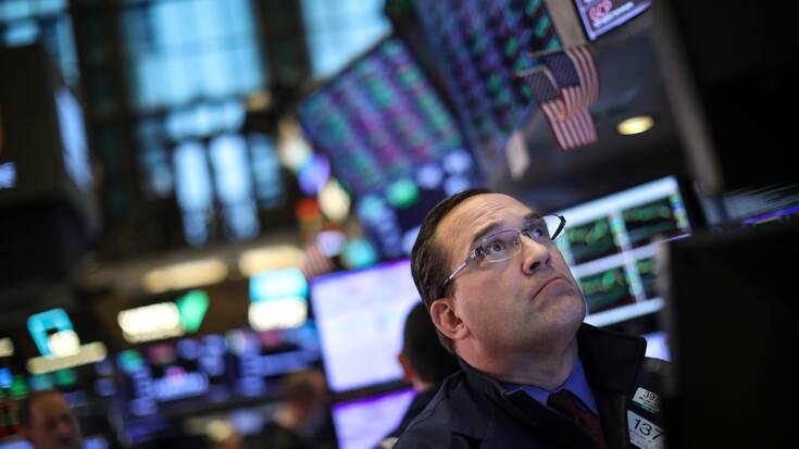 NEW YORK, NY - MAY 1:  A trader works at his desk on the floor of the New York Stock Exchange (NYSE) ahead of the closing bell, May 1, 2019 in New York City. Following the Federal Reserve's announcement that interest rates will remain unchanged, the Dow Jones Industrial was own 162 points at the close of the trading session on Wednesday. (Photo by Drew Angerer/Getty Images)