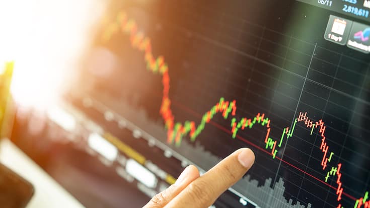 Stock market graph chart. The digital information for Forex trading market.