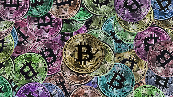 Farbige Bitcoin-Illustrationen.