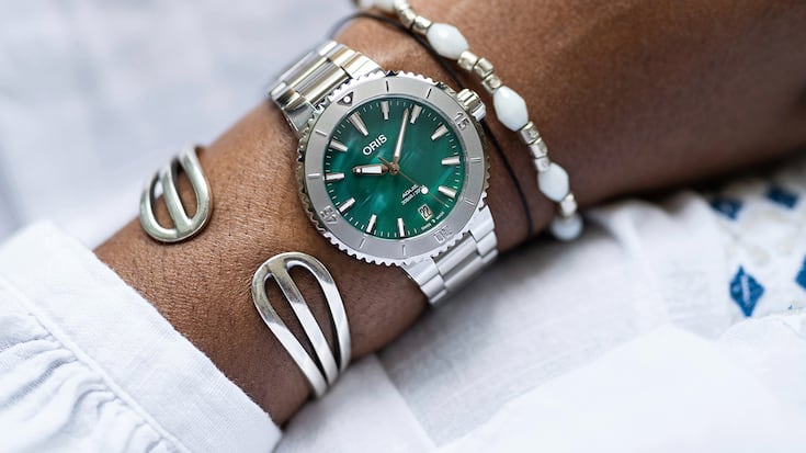 Sonderedition der Oris Aquis Date: Mit einem Zifferblatt aus recycelten Fischernetzen.