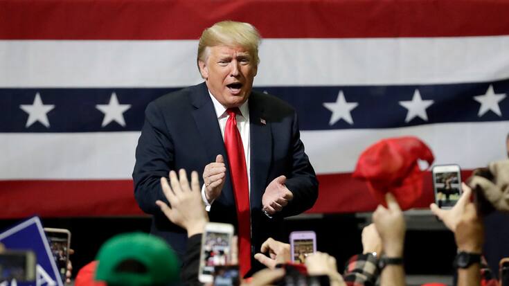 President Donald Trump acknowledges the crowd as he leaves a rally Sunday, Nov. 4, 2018, in Chattanooga, Tenn. (AP Photo/Mark Humphrey)