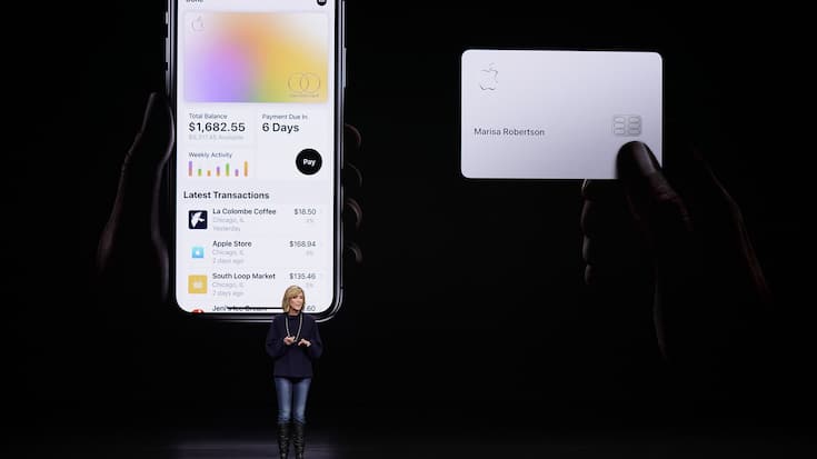 FILE - In this March 25, 2019, file photo, Jennifer Bailey, vice president of Apple Pay, speaks about the Apple Card at the Steve Jobs Theater in Cupertino, Calif. A spokeswoman for the New York Department of Financial Services confirmed Saturday, Nov. 9, 2019 that they are investigating Goldman Sachs for possible sex discrimination in the way it sets credit limits. (AP Photo/Tony Avelar, File)