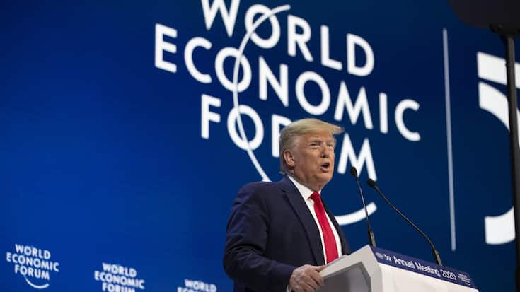 President Donald Trump delivers the opening remarks at the World Economic Forum, Tuesday, Jan. 21, 2020, in Davos, Switzerland. (AP Photo/ Evan Vucci)