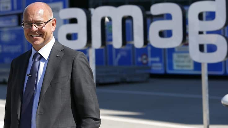 Morten Hannesbo, CEO von Amag, posiert vor dem neuen Logo der Amag in Luzern am Donnerstag, 5. September 2013...(PHOTOPRESS/Alexandra Wey)