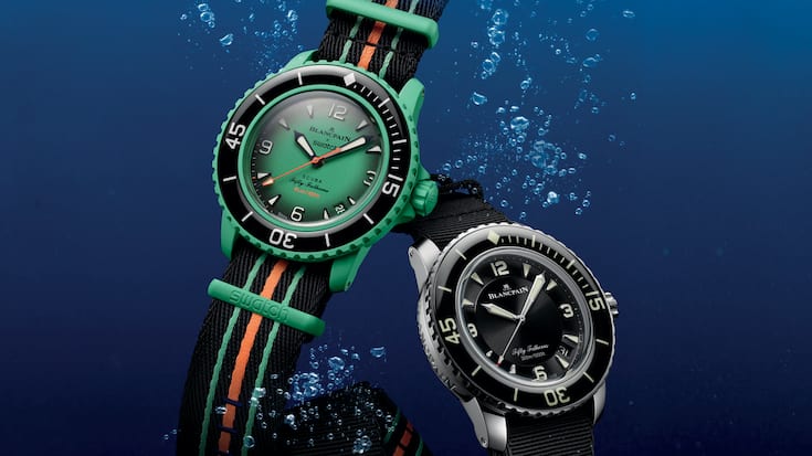 Die «Scuba Fifty Fathoms» (l.) ist eine verspielte Hommage an Blancpains Taucheruhr «Fifty Fathoms».