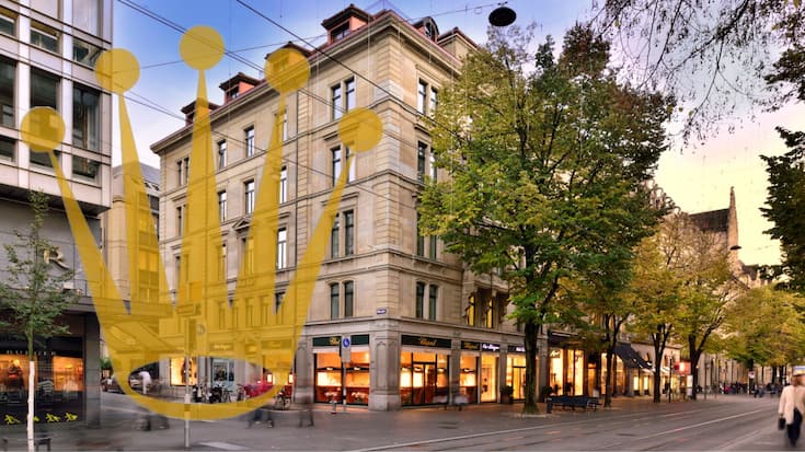 Mit der Krone geadelt: Die von Rolex gekaufte Immobilie an der Bahnhofstrasse 40 in Zürich.