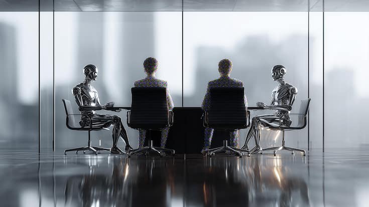 <p>Ein Szenario mit Zukunft: KI sitzt mit am Tisch und unterstützt bei Analysen und Entscheidungen.</p>