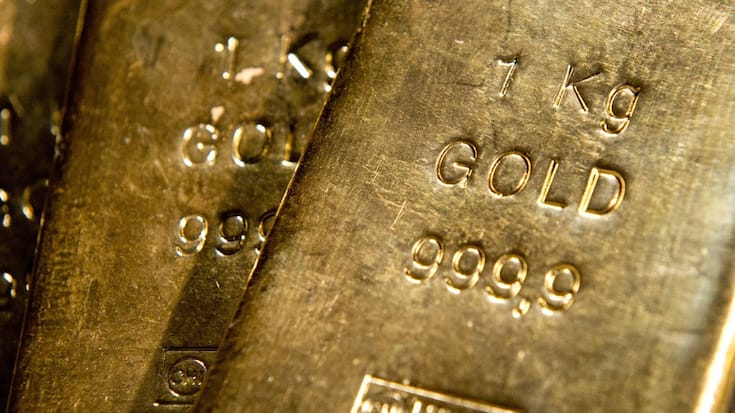 <p>Goldbarren im Tresor des Goldhandels Pro Aurum in München.</p>