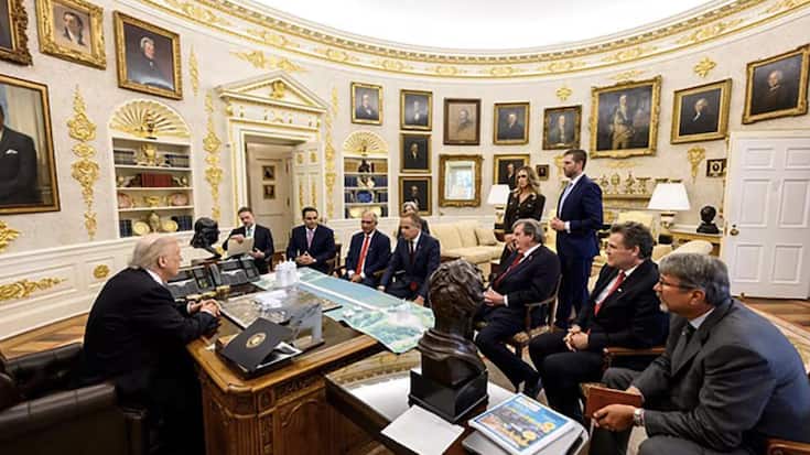 <p>Ringen um Zölle: Donald Trump und die sechs Schweizer im Oval Office.</p>