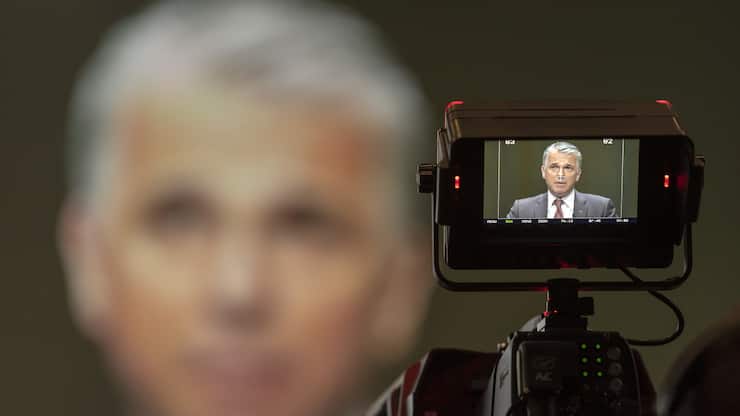 Sergio P. Ermotti, Group Chief Executive Officer of Swiss Bank UBS, pictured during the general assembly of the UBS in Basel, Switzerland, on Thursday, May 2, 2019. (KEYSTONE/Georgios Kefalas)