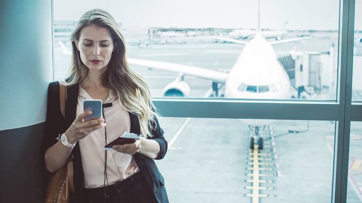 Woman at airport waiting area