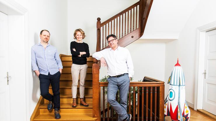 Marc Beermann (l.), Tina Burkhart und Stefan Zanetti von Allthings