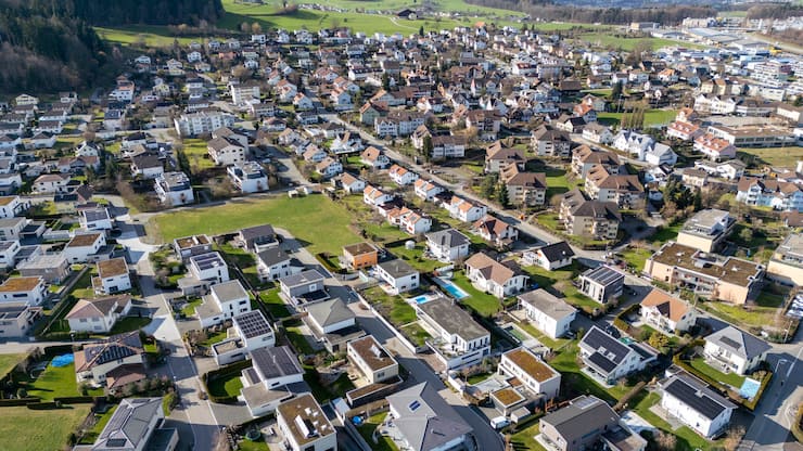 Foto: Sven Thomann, 19.2.2024, Wilen bei Wil (TG): Luftaufnahme von Einfamilienhaeusern. SymbolbildRMS