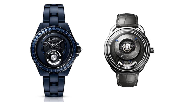 Die J12 Bleu 2025 von Chanel (links) und die Arceau Duc Attelé von Hermès: Die beiden Marken sind dank ihrer Tradition, Strategie und Exzellenz zu Institutionen geworden.