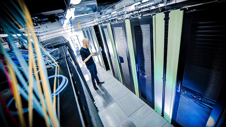 BERLIN, GERMANY - JANUARY 12: Server racks in a server center on January 12, 2018, in Berlin, Germany. (Photo Illustration by Thomas Trutschel/Photothek via Getty Images)