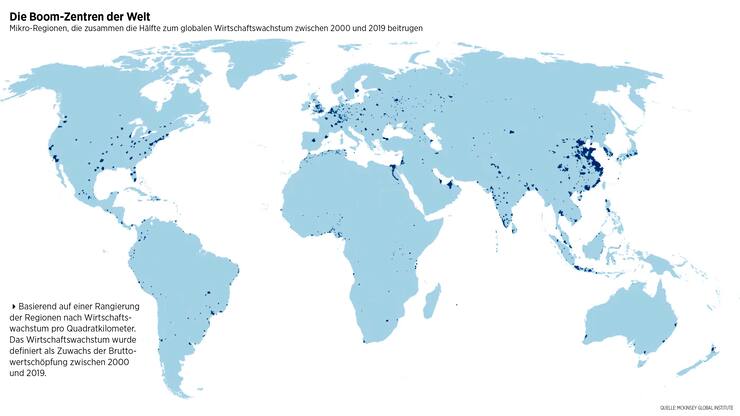 Weltkarte mit Wirtschaftszentren