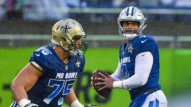 ORLANDO, FL - JANUARY 27: Dak Prescott #4 of the Dallas Cowboys in action during the 2019 NFL Pro Bowl at Camping World Stadium on January 27, 2019 in Orlando, Florida. (Photo by Mark Brown/Getty Images)