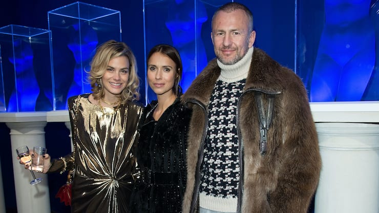ST MORITZ, SWITZERLAND - DECEMBER 27:  Isabelle Bscher, Aleksandra Melnichenko and Andrey Melnichenko attend Galerie Gmurzynska Hosts Diana Widmaier-Picasso in Celebration of Mene 24K and Yves Klein on December 27, 2017 in St Moritz, Switzerland.  (Photo by Venturelli/Getty Images)