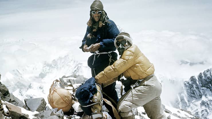 Edmund Hillary and Tensing Norgay on Everest