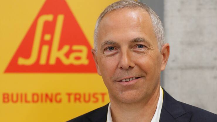 Chief Executive Thomas Hasler of Swiss chemical group Sika smiles after an interview with Reuters at the company's headquarters in Zurich, Switzerland October 7, 2021.  REUTERS/Arnd Wiegmann - RC2Z4Q900040