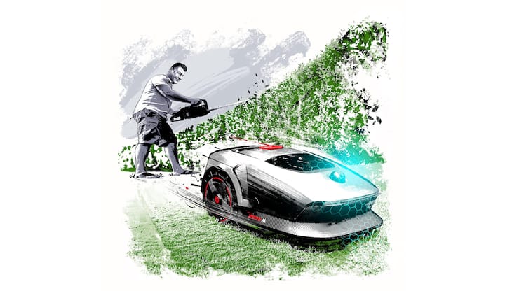 Crashtest Mova 1000 Mähroboter - Illustration: kornel.ch für BILANZ