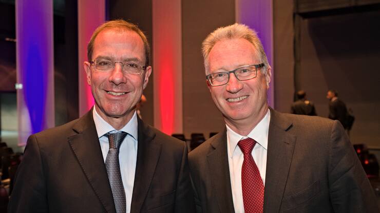 Marcel Rohner, Präsident VAV, Vereinigung Schweizerischer Assetmanagement- und Vermögensverwaltungsbanken; Yves Mirabaud, Präsident, Vereinigung Schweizerischer Privatbanken