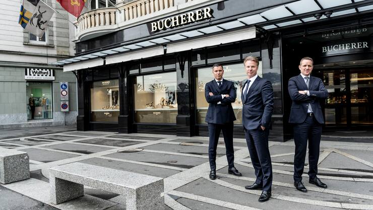 Patrick Graf, Chief Commercial Officer, Guido Zumbühl, Chief Executive Officer, und Jörg Baumann, Chief Marketing Officer von Bucherer (v.l.)