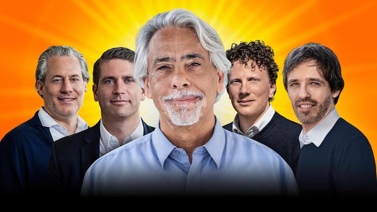 Die Synhelion-Gründer Gianluca Ambrosetti und Philipp Furler, ETH-Professor Aldo Steinfeld und die Climeworks-Gründer Christoph Gebald und Jan Wurzbacher (v.l.).