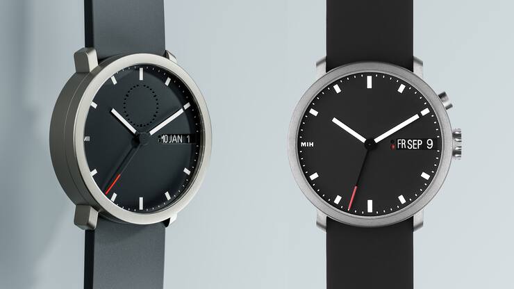 Die neue (links) und alte (rechts) Version der MIH-Uhr der Uhrmacher Ludwig Oechslin und Paul Gerber sowie Designer Christian Gafner.