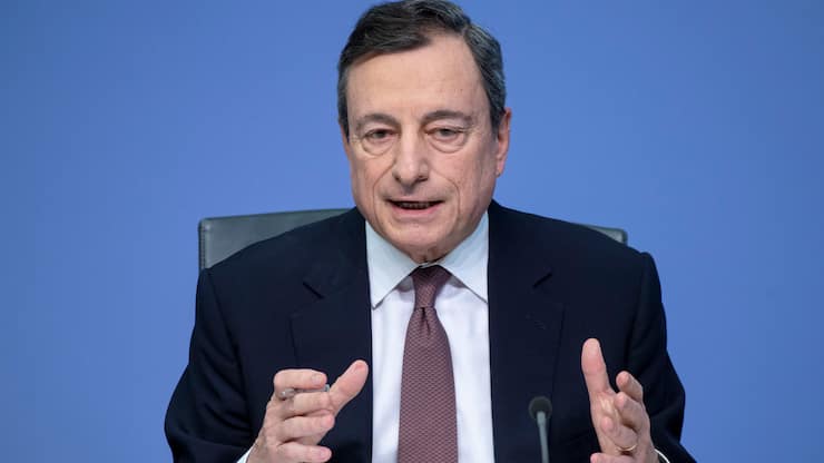 FRANKFURT AM MAIN, GERMANY - MARCH 07: Mario Draghi, President of the European Central Bank (ECB), speaks to the media following a meeting of the ECB Governing Council at ECB headquarters of March 7, 2019 in Frankfurt, Germany. Economic growth in the Eurozone group of nations has stalled, partially due to uncertainties caused by the tariff conflicts initiated by the administration of U.S. President Donald Trump, both with China and the European Union. (Photo by Thomas Lohnes/Getty Images)